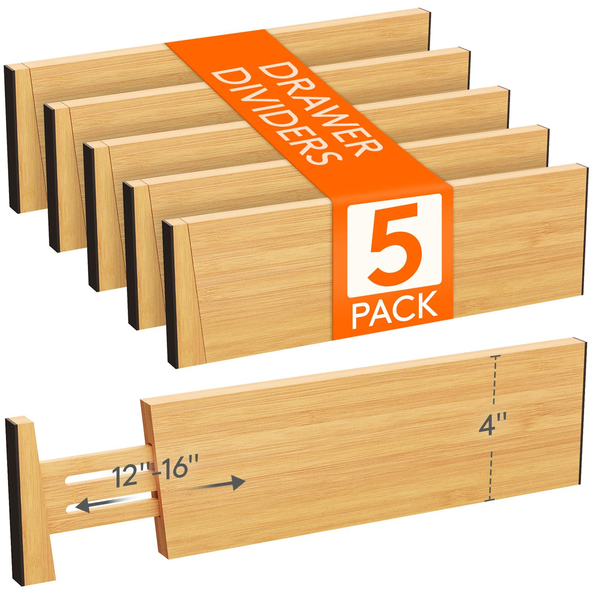 Lifewit 4" High Dresser Drawer Dividers, Adjustable Bamboo Drawer Organizer