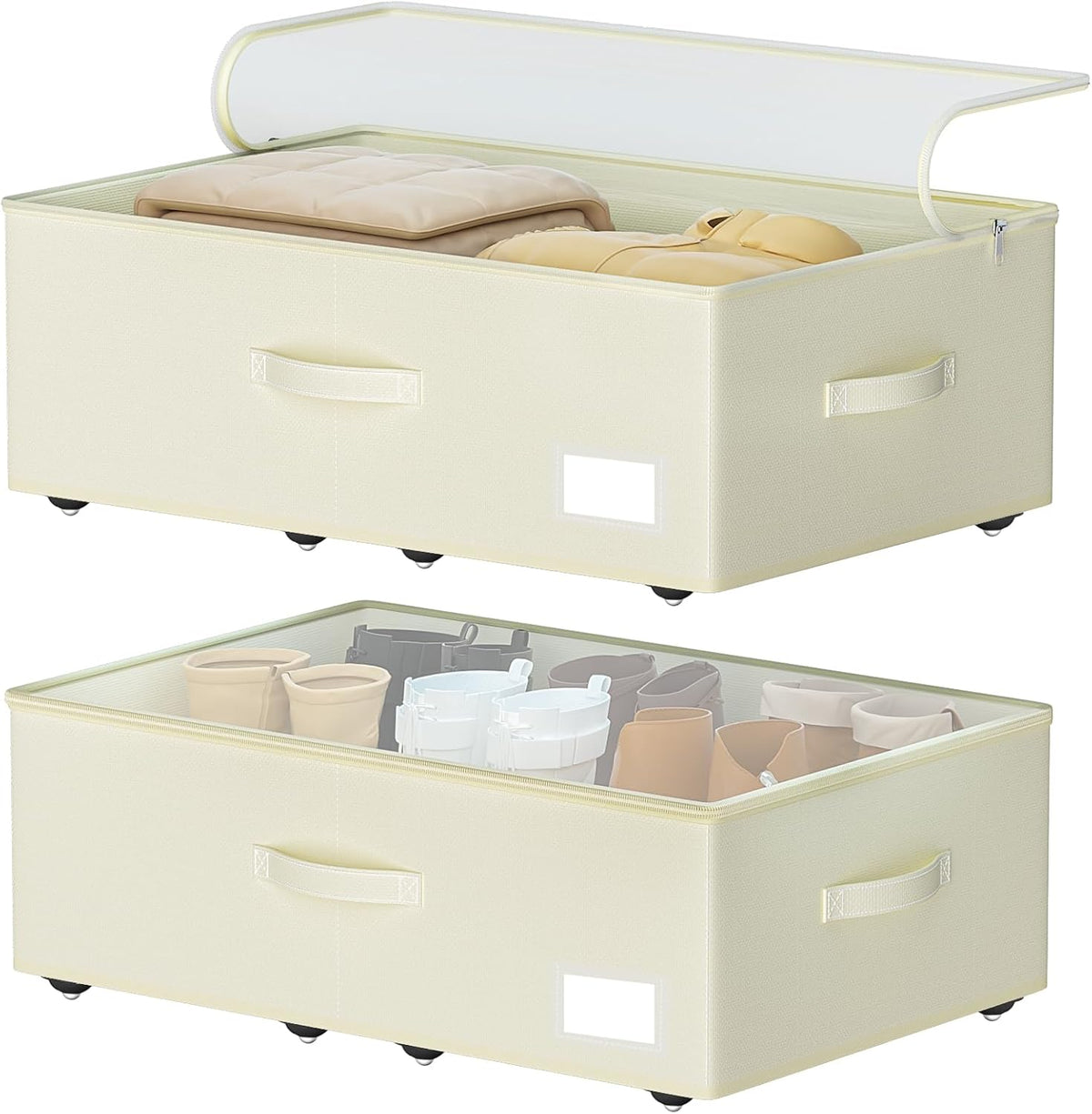 EE-RoomWorld Under Bed Storage with Wheels, 12 inches height，Beige