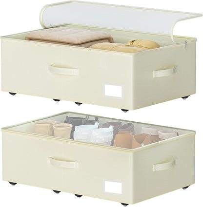 EE-RoomWorld Under Bed Storage with Wheels, 12 inches height，Beige