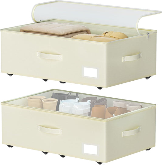 EE-RoomWorld Under Bed Storage with Wheels, 12 inches height，Beige