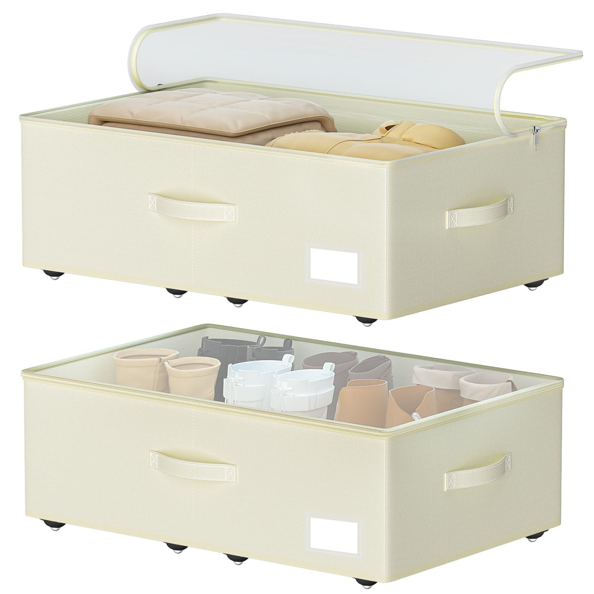 EE-RoomWorld Under Bed Storage with Wheels, 12 inches height，Beige