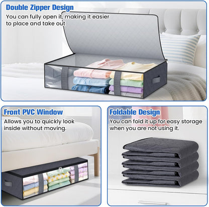TasticTotes 4 Pack Under Bed Storage Containers, 60L Blanket Storage Bags