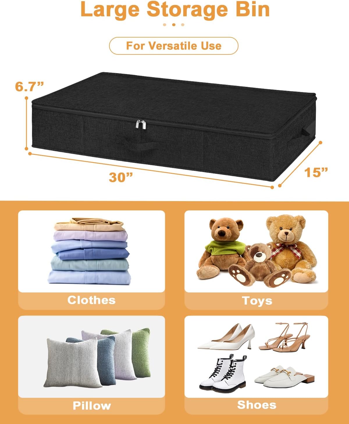 punemi 6.7 in Sturdy Under Bed Clothes Storage Containers, 2Pack, Black