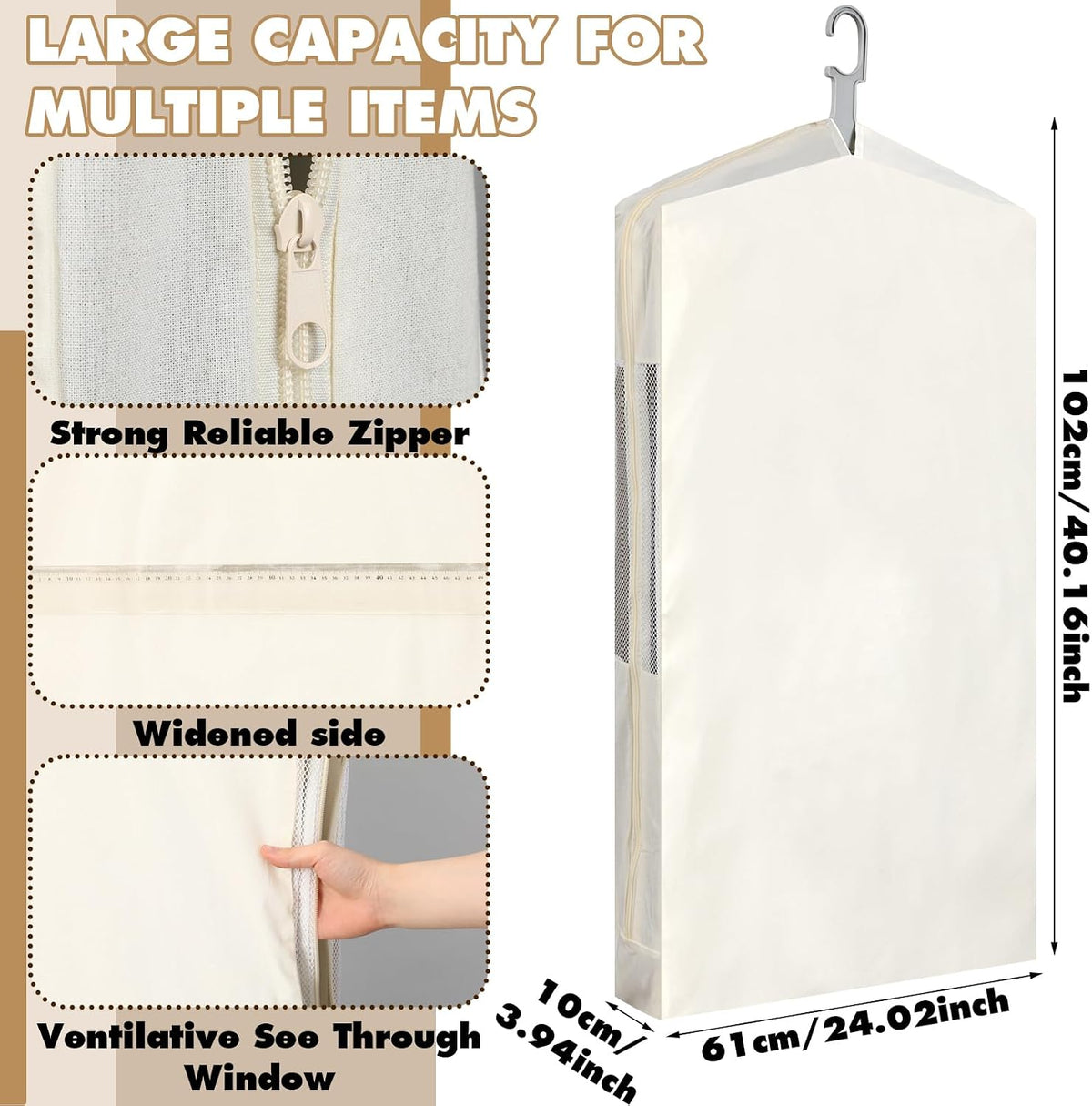 Aliceset 3 Pcs 24x40 In Pure Cotton Garment Storage Bag for Hanging Clothes