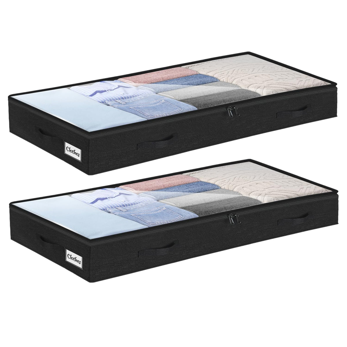Under Bed Storage Container Bins 2 Pack, Low Profile Foldable Underbed Clothes Storage Organizer W/ Ultra Thick Fabric and Sturdy Bottom/Sides, Dual Zipper Storage Box for Dorm and Home 30x16x6.7"