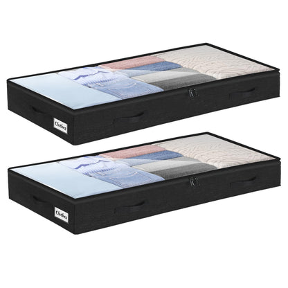 Under Bed Storage Container Bins 2 Pack, Low Profile Foldable Underbed Clothes Storage Organizer W/ Ultra Thick Fabric and Sturdy Bottom/Sides, Dual Zipper Storage Box for Dorm and Home 30x16x6.7"