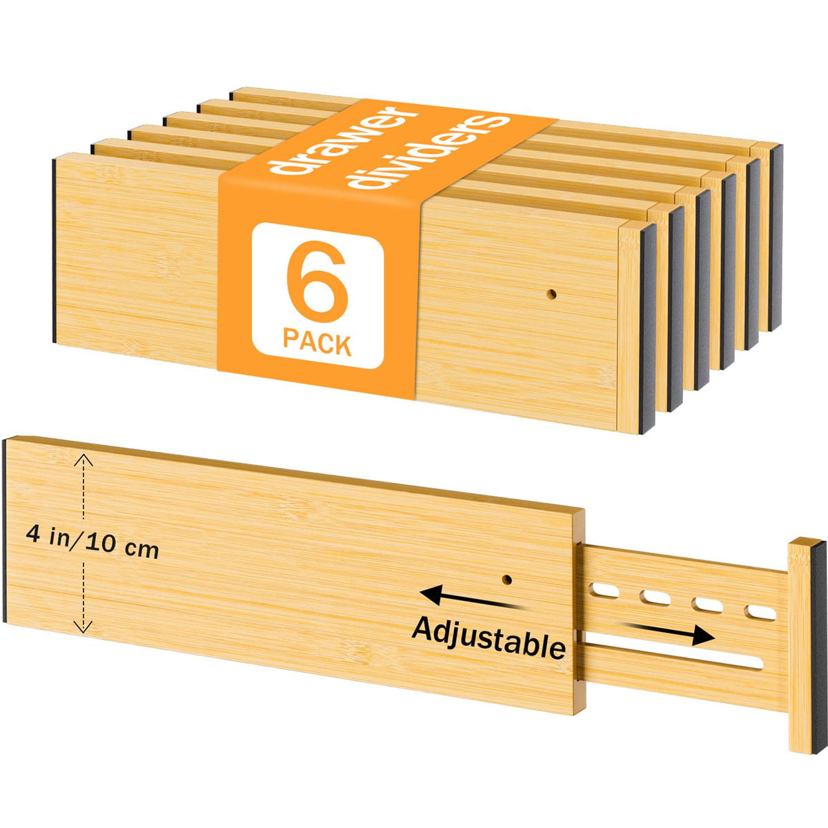 Bamboo Drawer Dividers, 4" High Drawer Organizers for Clothes/Utensils