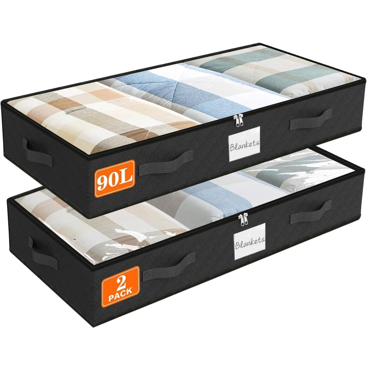 90L Under Bed Storage Containers, Storage Bags, Organizer, 4-Pack, Gray