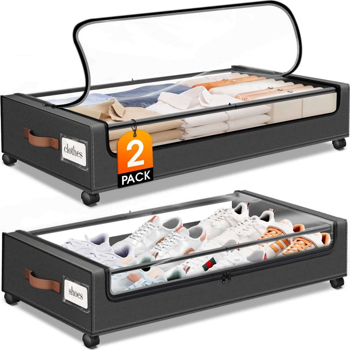 Under Bed Storage with Wheels 3Pack Storage Containers with Clear Window