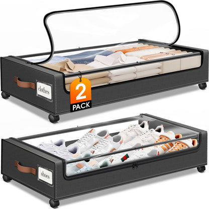 Under Bed Storage with Wheels 3Pack Storage Containers with Clear Window