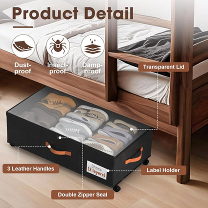 Under Bed Storage with Wheels 2 Pack, 9.5" Tall Large Capacity Containers