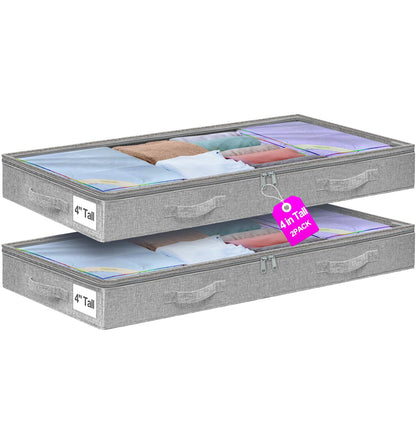 punemi 6.7 in Tall Sturdy Under Bed Storage Containers with Lid, 2Pack,Gray