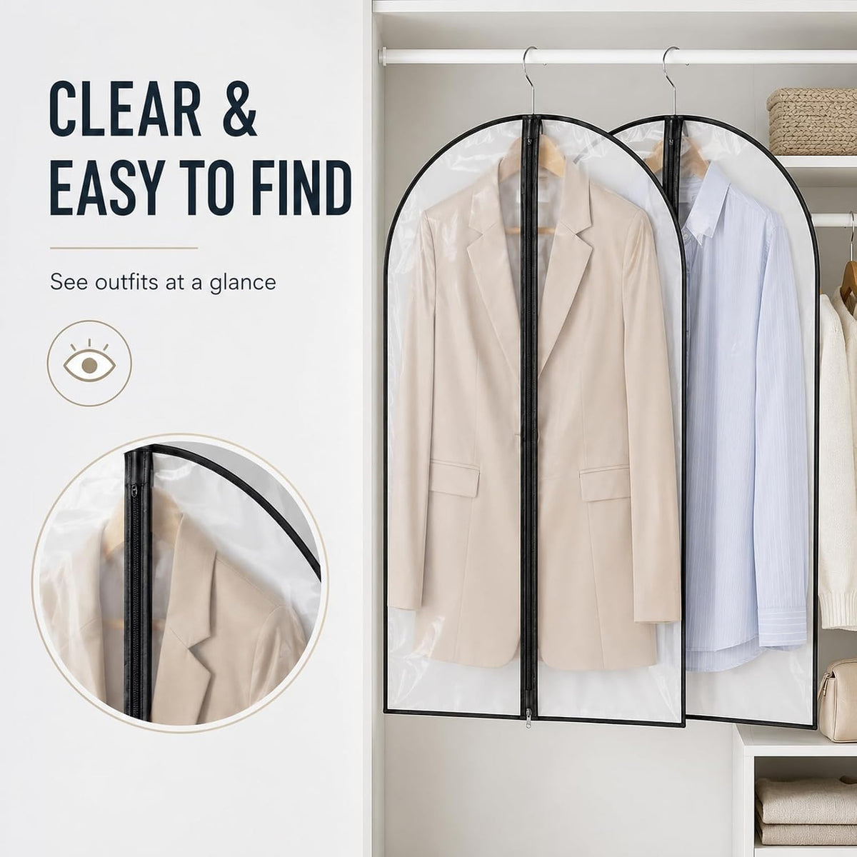 Garment Bags for Hanging Clothes 5 Pack, Clear Suit Bags Black Border