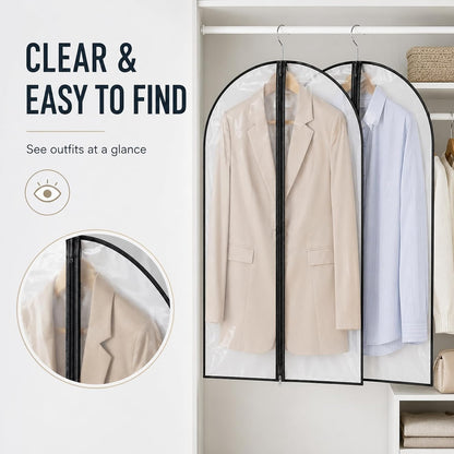 Garment Bags for Hanging Clothes 5 Pack, Clear Suit Bags Black Border