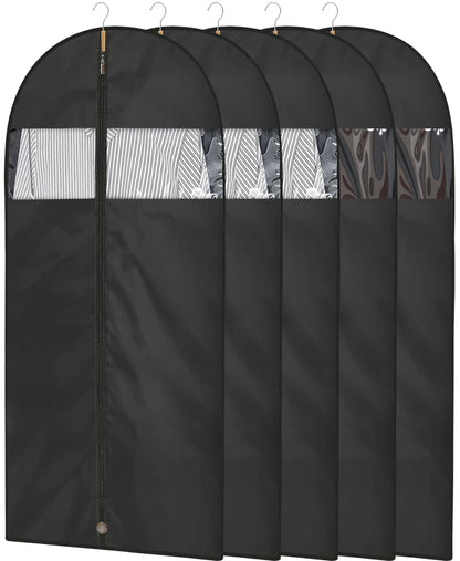 Garment Bags for Hanging Clothes, 50" Suit Bags for Closet Storage, 2-Pack Garment Covers with Clear Window, Foldable Clothing Bags for Suits, Jackets & Dresses (Black)