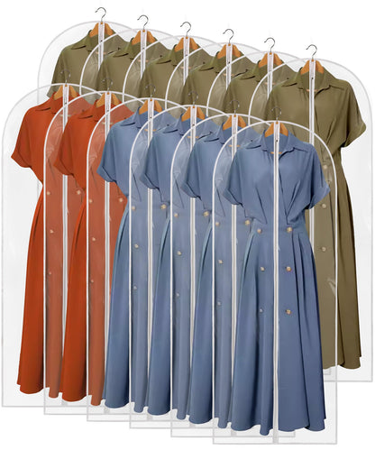 40" All Clear Garment Bags for Hanging Clothes, 12 Packs Suit Bags for Closet Storage, Plastic Waterproof Suit Cover Bags with Zipper for Coats, Jackets, Shirts (Set of 12)