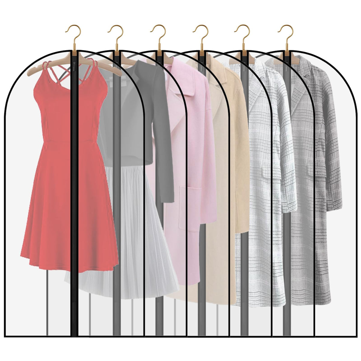 Pwsap 12 Pack Breathable Clothes Covers with Zip, Hanging Garment Covers Bags Dress Bag Covers Moth-Proof Mens Suit Storage Bag Dust Cover for Wardrobe Storage and Travel(Clear)