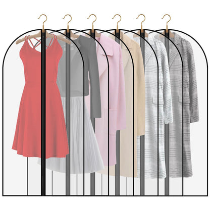 Pwsap 12 Pack Breathable Clothes Covers with Zip, Hanging Garment Covers Bags Dress Bag Covers Moth-Proof Mens Suit Storage Bag Dust Cover for Wardrobe Storage and Travel(Clear)