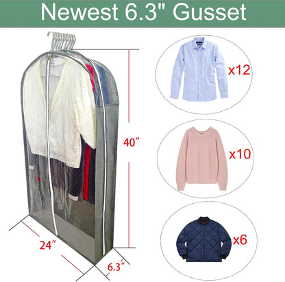 6.3" Gusseted Clear Suit Garment Bags for Storage Hanging Clothes