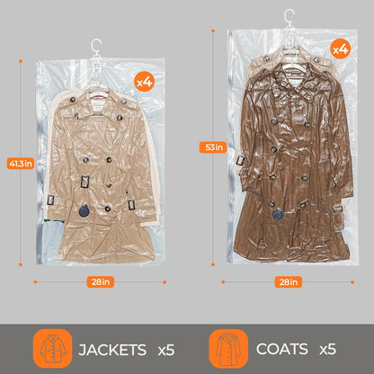 Vacbird Hanging Vacuum Storage Bags for Coats Bags Closet Storage 8 Combo