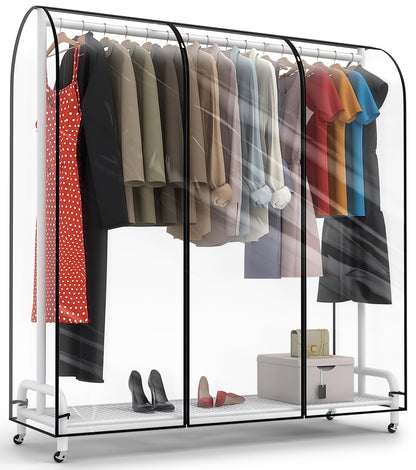 Clear Garment Rack Cover 71" L x 20" W x 60" H, Clothes Rack Cover with Reinforced Double Zippers, Waterproof PEVA Dustproof Protection – Cover Only, Rack Not Included