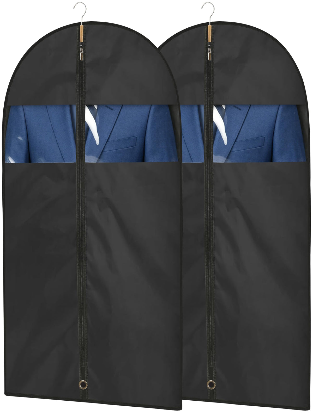 Garment Bags for Hanging Clothes, 50" Suit Bags for Closet Storage, 2-Pack Garment Covers with Clear Window, Foldable Clothing Bags for Suits, Jackets & Dresses (Black)