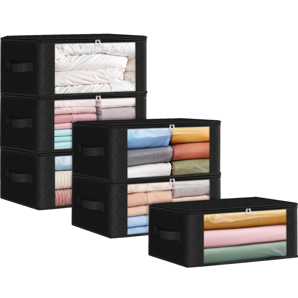 Fab totes 6 Pack Storage Bags for Clothes Blanket Storage Bins with Lids