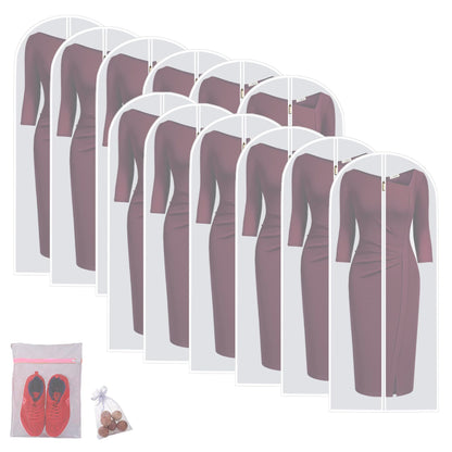Garment Bags for Hanging Clothes 12 PCS Transparent Waterproof Dustproof Storage for Wardrobe Storage Suit Covers for Closet Cloth Cover Washable Clear Reuse Full Zipper for Suits Gowns 24''x40''