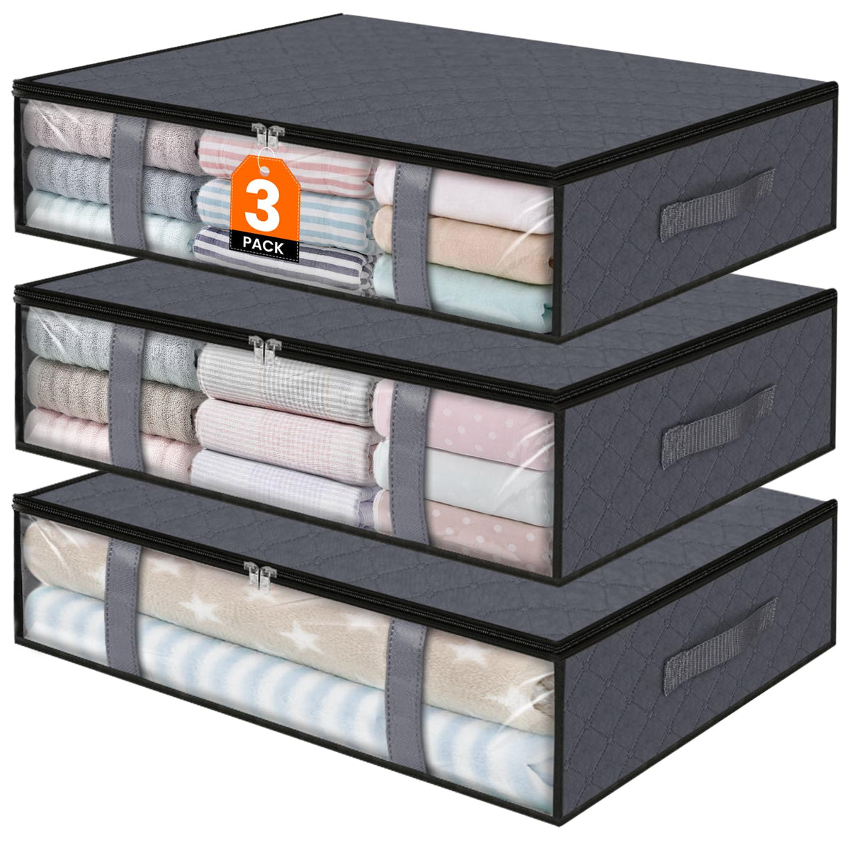 3 Pack Storage Bags, 40L Clothes Storage Containers, Foldable Storage Bins