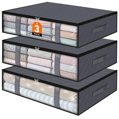 3 Pack Storage Bags, 40L Clothes Storage Containers, Foldable Storage Bins