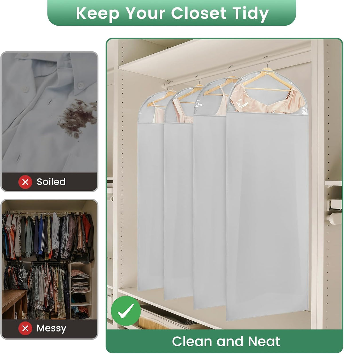 Carbrea 66" Garment Bag for Hanging Clothes, Dress Bags for Gowns, 2 Pack