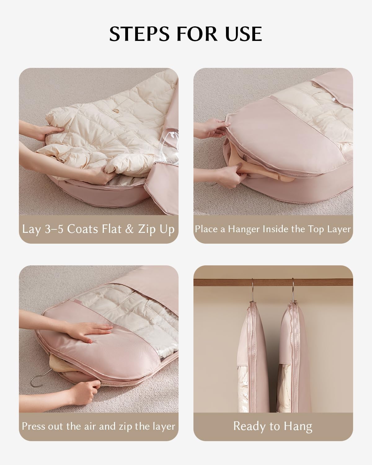 EACHY Garment Bag for Hanging Clothes, Space Saving Dustproof Clothes Cover with Self-Compression Zipper, Visible Closet Organizer for Closet Storage