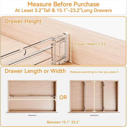 Yieach 4 Pack 3.2 Inch Shallow Acrylic Drawer Dividers for Clothes -Expandable from 15-21''- Adjustable Drawer Dividers for Baby Clothing,Sock,Underwear,Clear in Drawer Separators for Dresser,Kitchen
