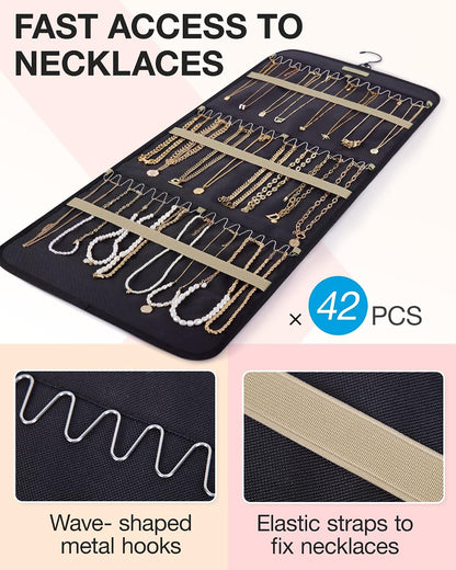 BAGSMART Hanging Jewelry Organizer Necklace/Earring/Ring 2-Sided L Black