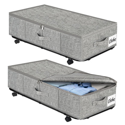 Under Bed Storage with Wheels, 2-Pack 10" Height XXL 75L Rolling Storage Bins, Quick Assembly Underbed Shoe Storage Containers with Clear Lid & Label, Dorm Under Bed Drawers for Clothes, Shoes, Black