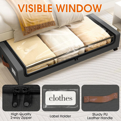 Under Bed Storage with Wheels 3Pack Storage Containers with Clear Window