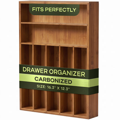 ROYAL CRAFT WOOD Luxury Bamboo Kitchen Drawer Organizer for Kitchen Organization - Silverware Organizer, Utensil Holder & Cutlery Tray Drawer Dividers for Flatware Silverware Storage, 9 Slot, Natural