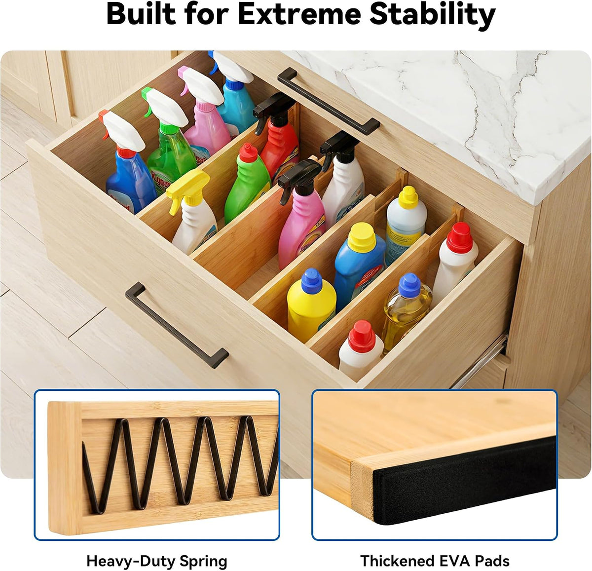 4 Pack 6" Deep Bamboo Drawer Dividers, 17-22" Expandable Kitchen Organizers