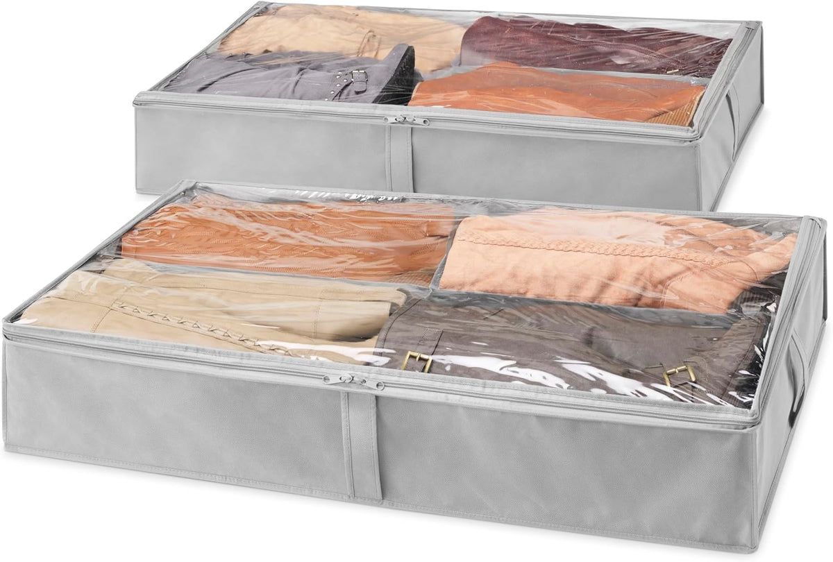 Whitmor Underbed Boot Storage Bag, 4 Sections, 23" x 37", Gray 2 Pack