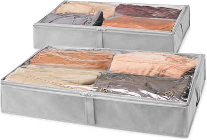 Whitmor Underbed Boot Storage Bag, 4 Sections, 23" x 37", Gray 2 Pack