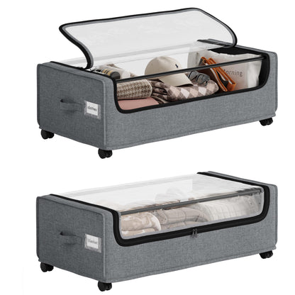 Under Bed Storage, Tall Size Under Bed Storage With Wheels, Under bed Shoe Storage, Metal Frame, 90L Capacity, Storage Drawers for Bedroom