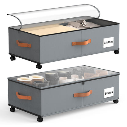 Under Bed Storage with Wheels 2 Pack, 9.5" Tall Large Capacity Containers