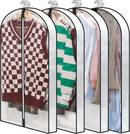 40" Clear Garment Bags for Hanging Clothes, 4" Gusseted Suit Bags for Closet Storage, Hanging Clothes Storage Suit Cover Bags with Zipper for Coats, Jackets, Shirts, 4 Packs