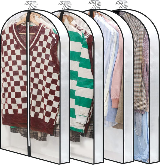 40" Clear Garment Bags for Hanging Clothes, 4" Gusseted Suit Bags for Closet Storage, Hanging Clothes Storage Suit Cover Bags with Zipper for Coats, Jackets, Shirts, 4 Packs