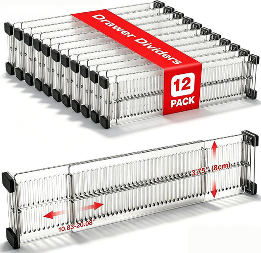 12 Pack Drawer Dividers for Clothes, 3.75" High, 10.83-20.08'' Adjustable