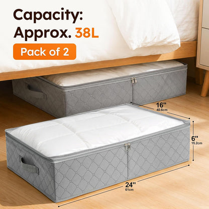LotFancy Under Bed Storage Bags with Clear Window & Handles, 24” x 16” x 6"