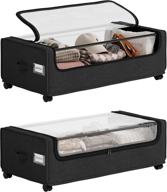 Under Bed Storage, Tall Size Under Bed Storage With Wheels, Under bed Shoe Storage, Metal Frame, 90L Capacity, Storage Drawers for Bedroom