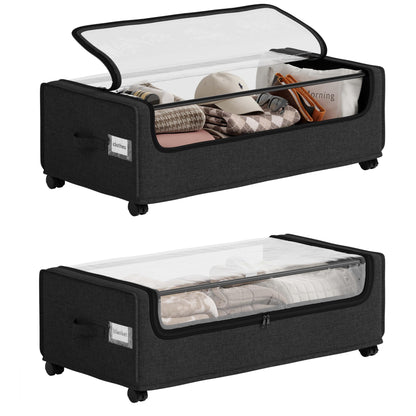 Under Bed Storage, Tall Size Under Bed Storage With Wheels, Under bed Shoe Storage, Metal Frame, 90L Capacity, Storage Drawers for Bedroom