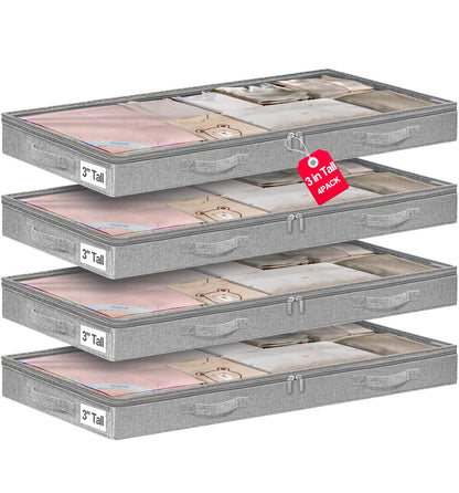 punemi 6.7 in Tall Sturdy Under Bed Storage Containers with Lid, 2Pack,Gray