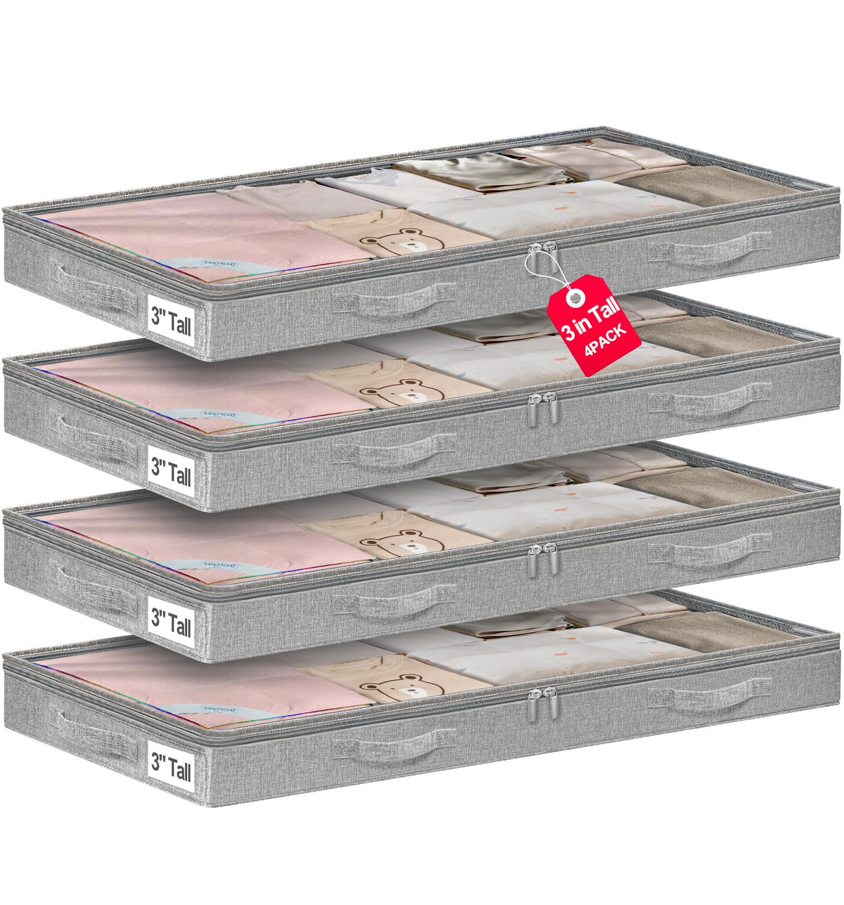 punemi 6.7 in Tall Sturdy Under Bed Storage Containers with Lid, 2Pack,Gray